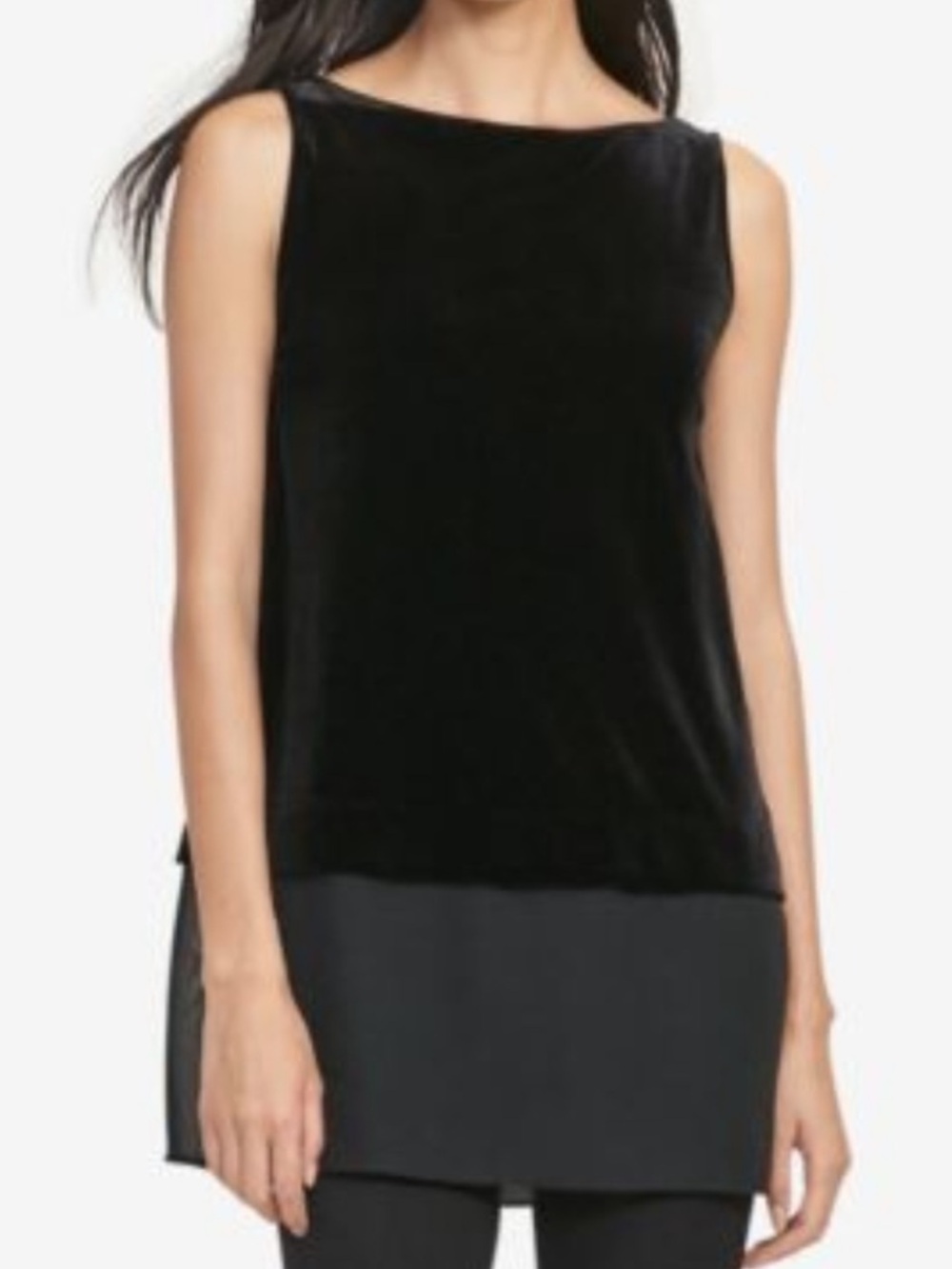 Lauren Ralph Lauren Black Velvet Sleeveless Tunic Top Size M Sheer Hem